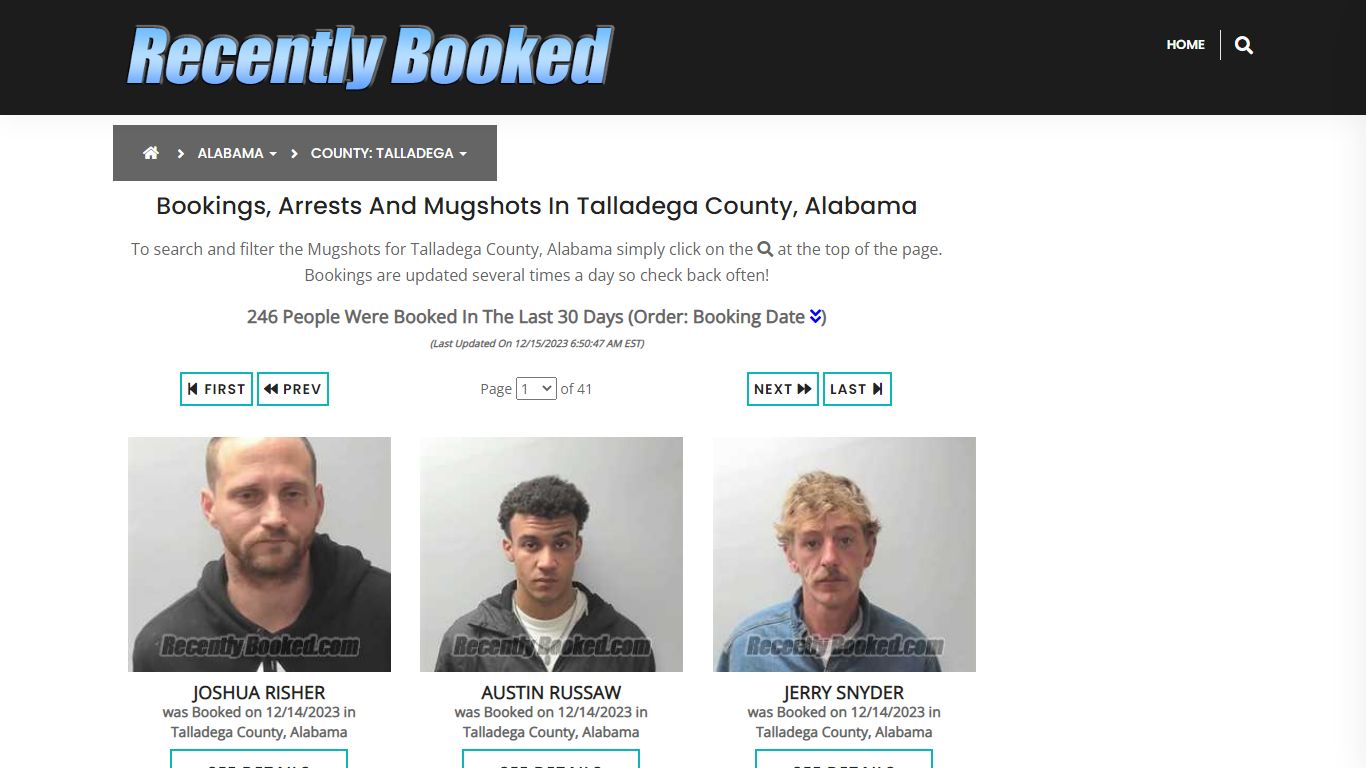 Bookings, Arrests and Mugshots in Talladega County, Alabama